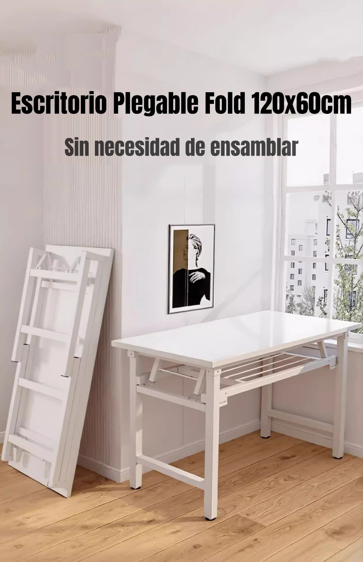 Escritorio Plegable Armado 120x60cm Fold Blanco