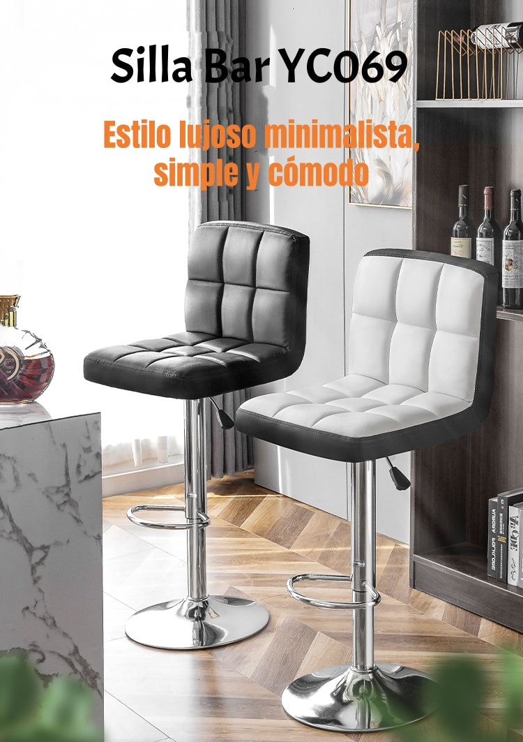 Pack 2 Sillas Piso Bar Negra Altura Regulable Ecocuero YC069