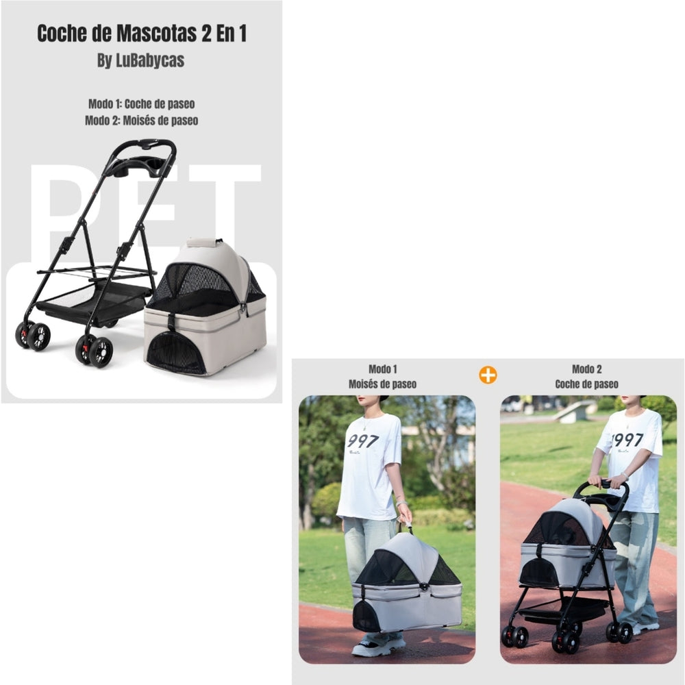 Coche Para Mascotas Perros Gatos 2 En 1 LuBabycas Gris