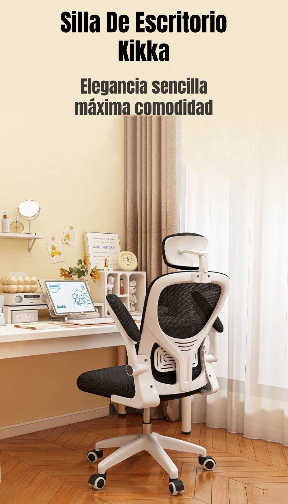 Silla De Escritorio 360° Kikka Con Apoyacabeza Negra