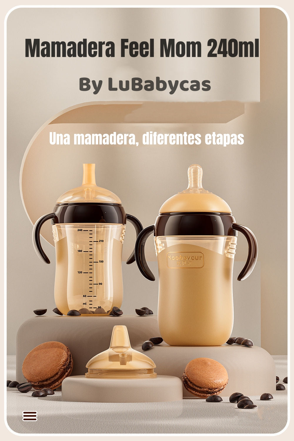 Mamadera 240ml Con Chupetes Y Cepillo de Limpieza LuBabycas