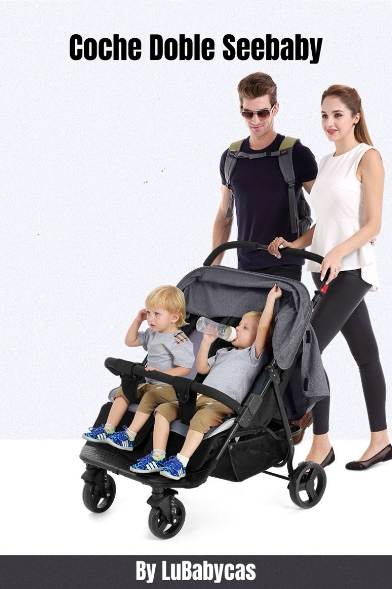 Coche Doble Reclinable 4 años Seebaby Gris LuBabycas