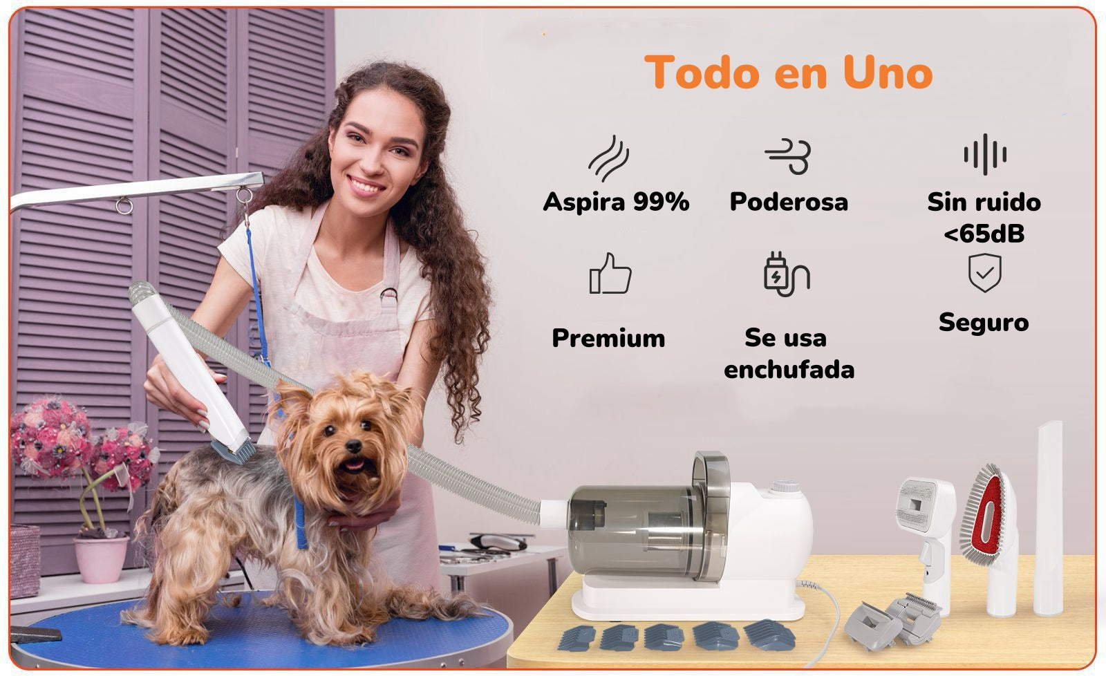 Kit Aseo Aspiradora Cortapelos Profesional 2 En 1 Mascotas