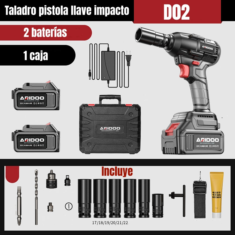 Kit Llave Impacto Inalámbrica Taladro Pistola 2 Baterías D02