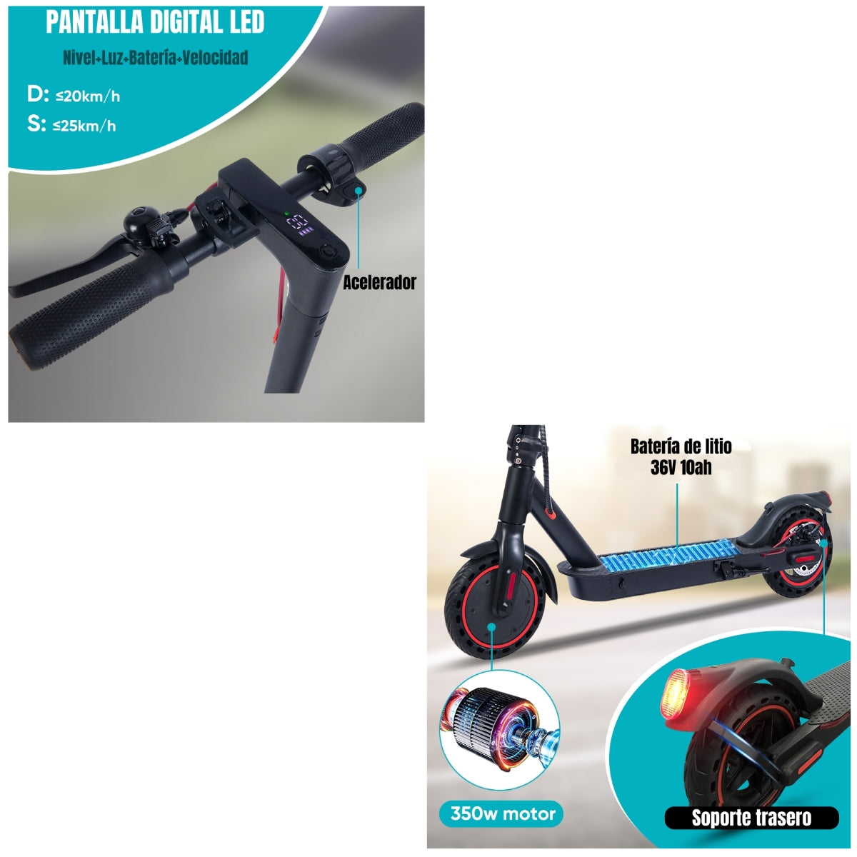 Scooter Eléctrico Aluminio Con APP 30KM 36V 350W E9Pro