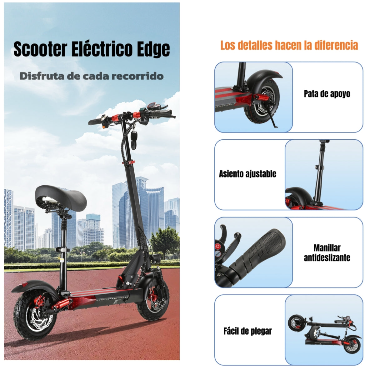 Scooter Adulto Eléctrico 40KM 48V 350W Edge Negro