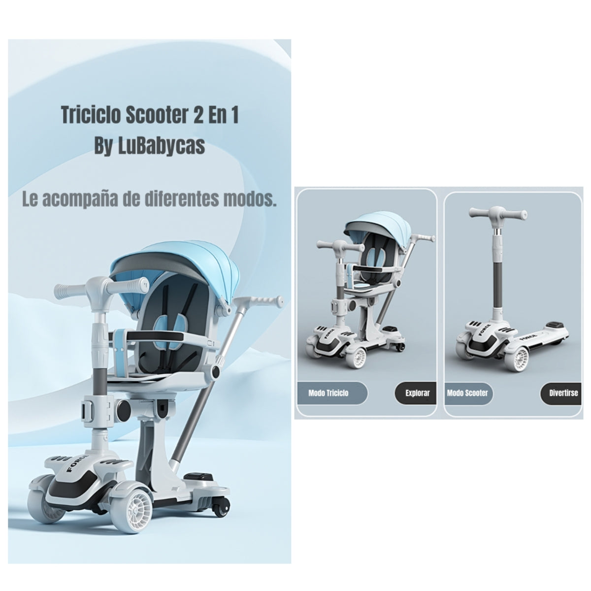 Triciclo Scooter 2 En 1 LuBabycas Azul LuBabycas