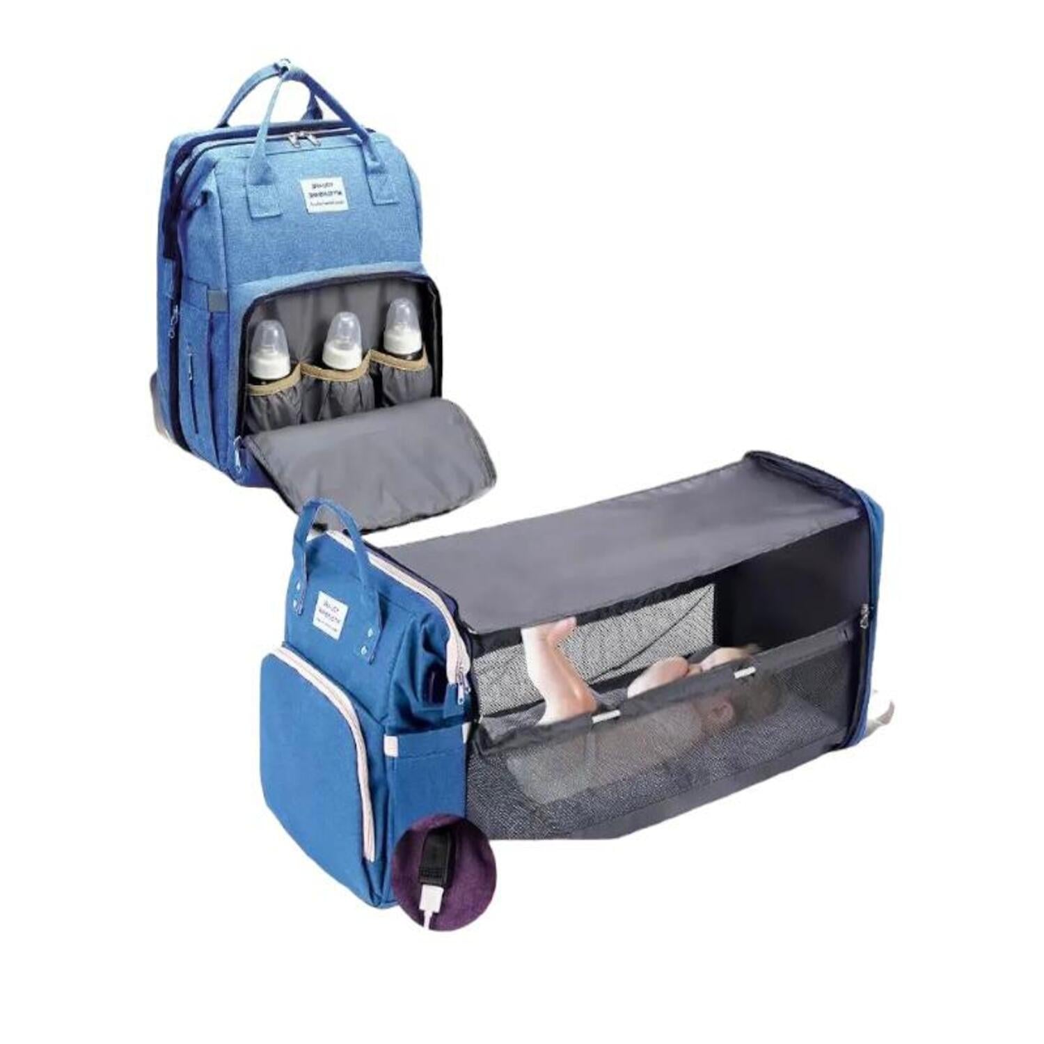 Mochila Maternal 3 En 1 Con Cunita Lubabycas Azul