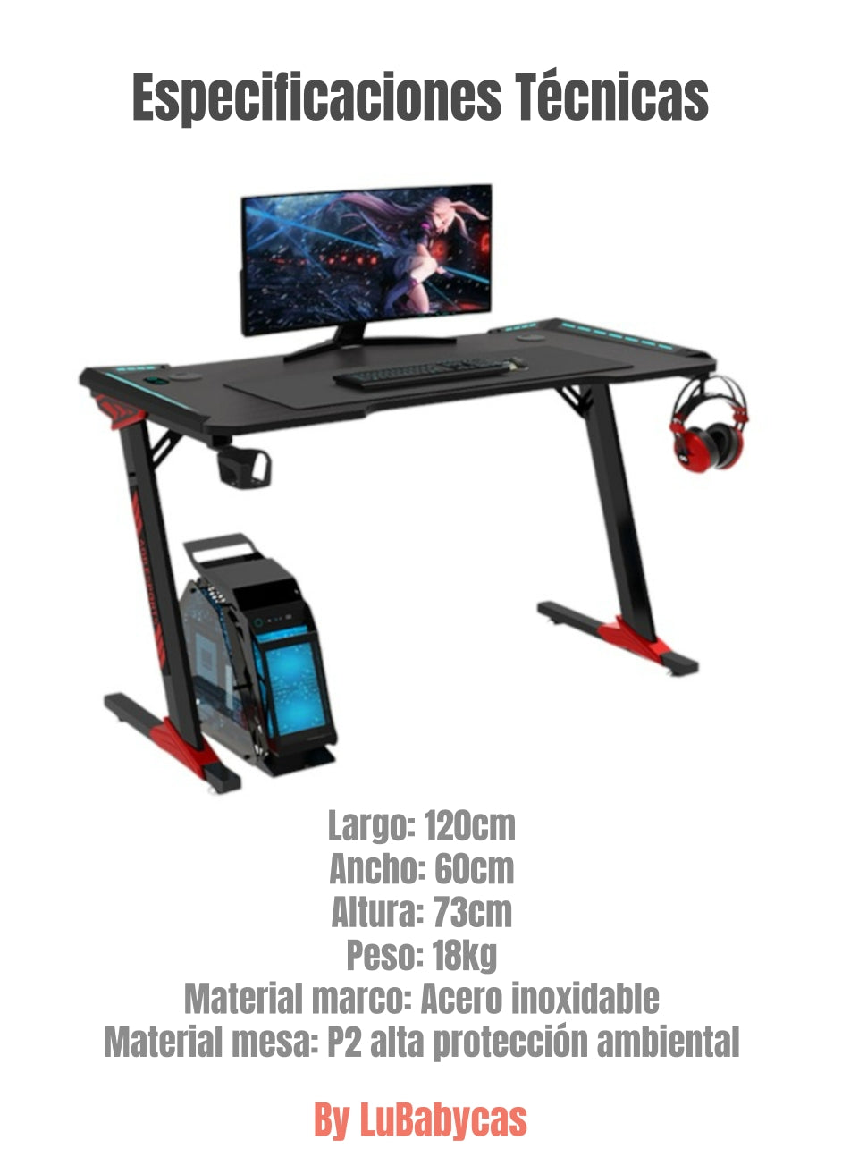 Escritorio Gamer 120x60x73cm Con Luces Negro LuBabycas