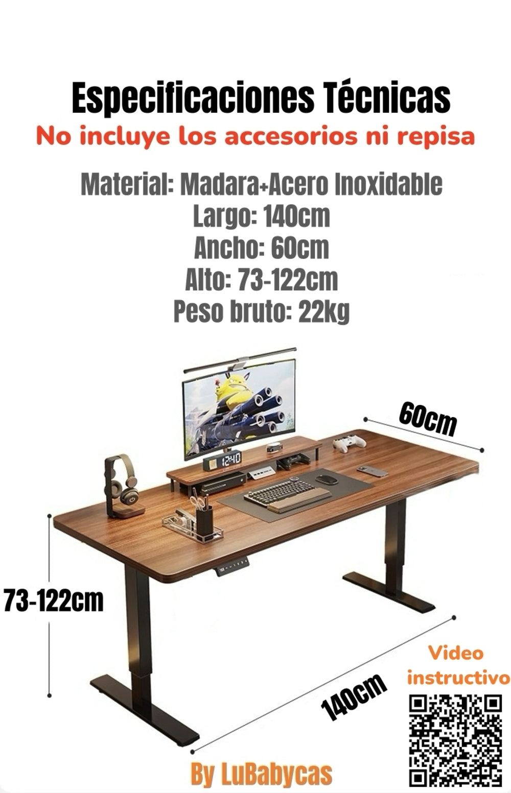 Escritorio Eléctrico Regulable Thunder 140CM LuBabycas