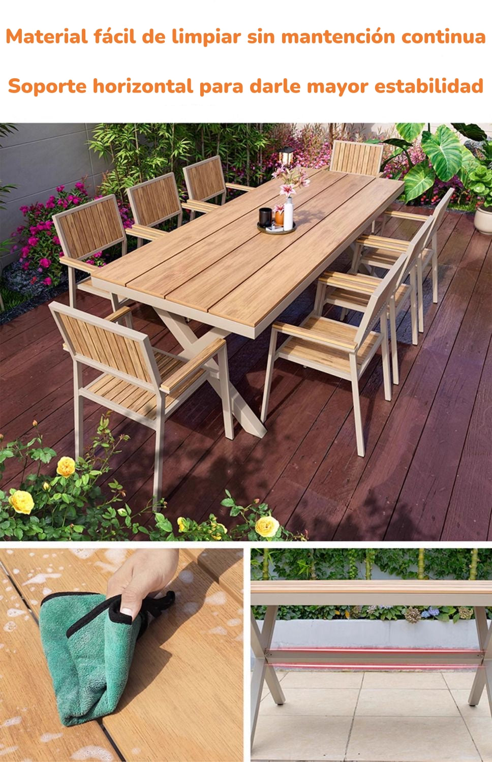 Juego De Comedor Exteriores 150CM Y 4 Sillas Impermeables
