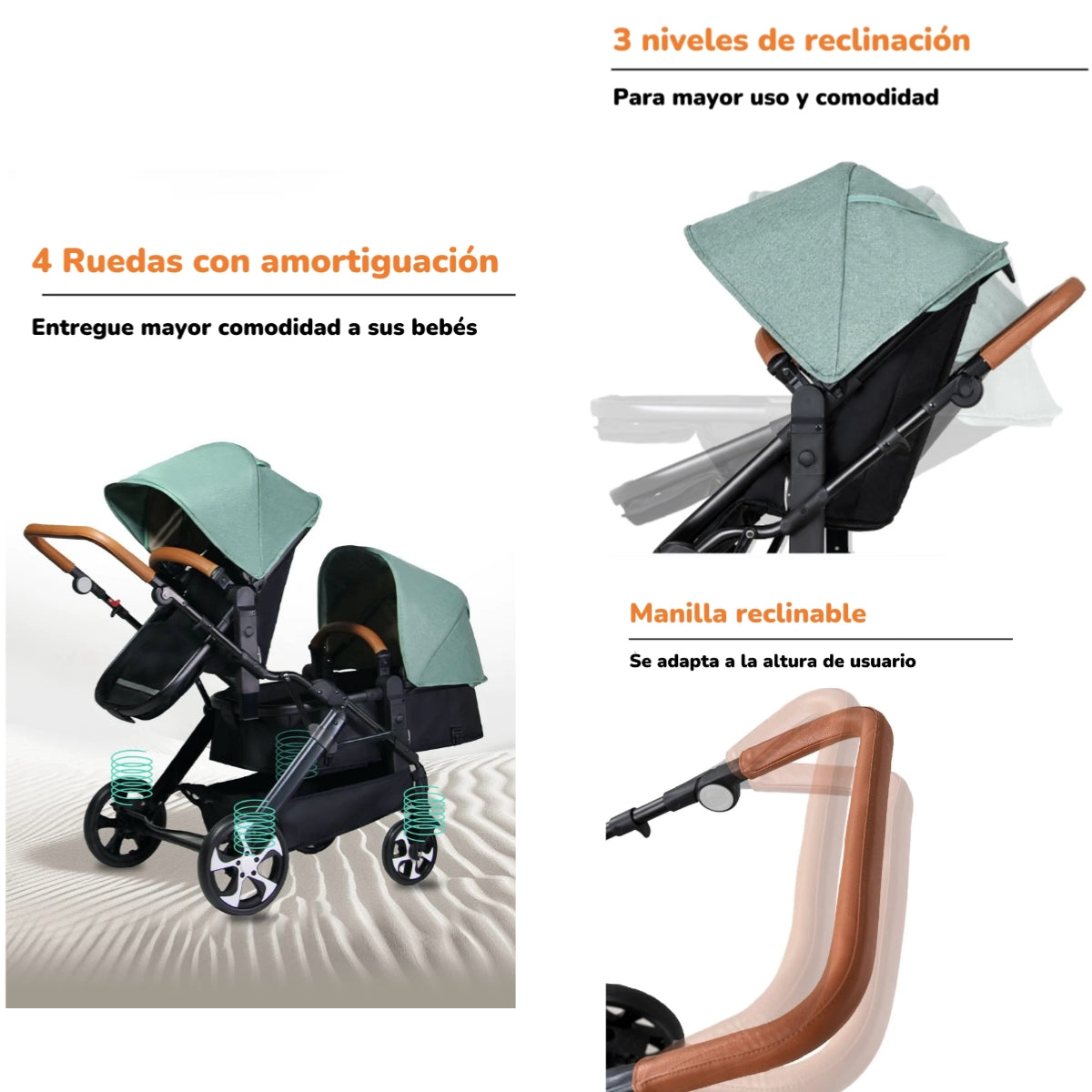Coche Cuna Doble Multiposiciones Compacto A8 Negro LuBabycas
