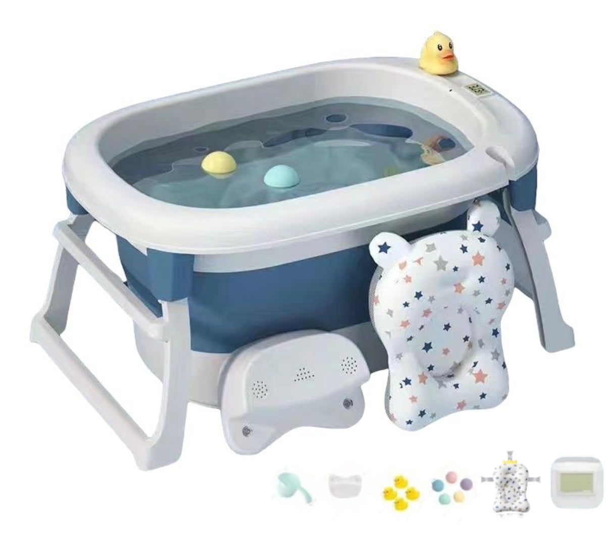 Bañera Con Cojin Termómetro Y Más Accesorios Azul Lubabycas