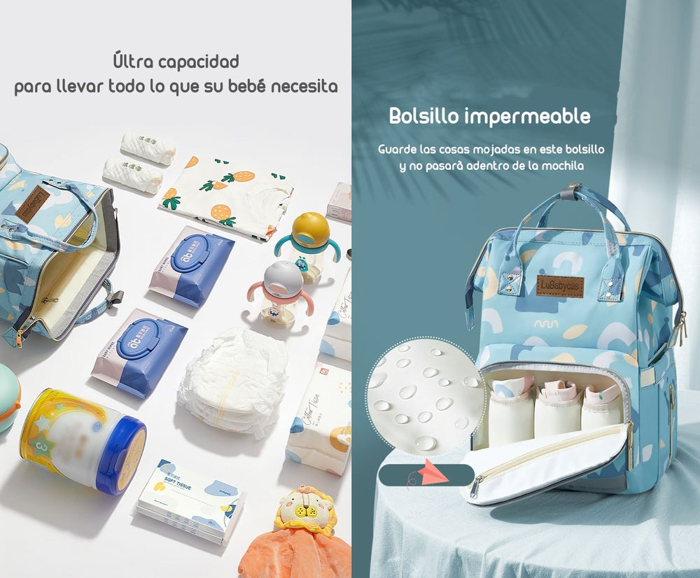 Mochila Maternal Impermeable Con Usb Lubabycas Rosada