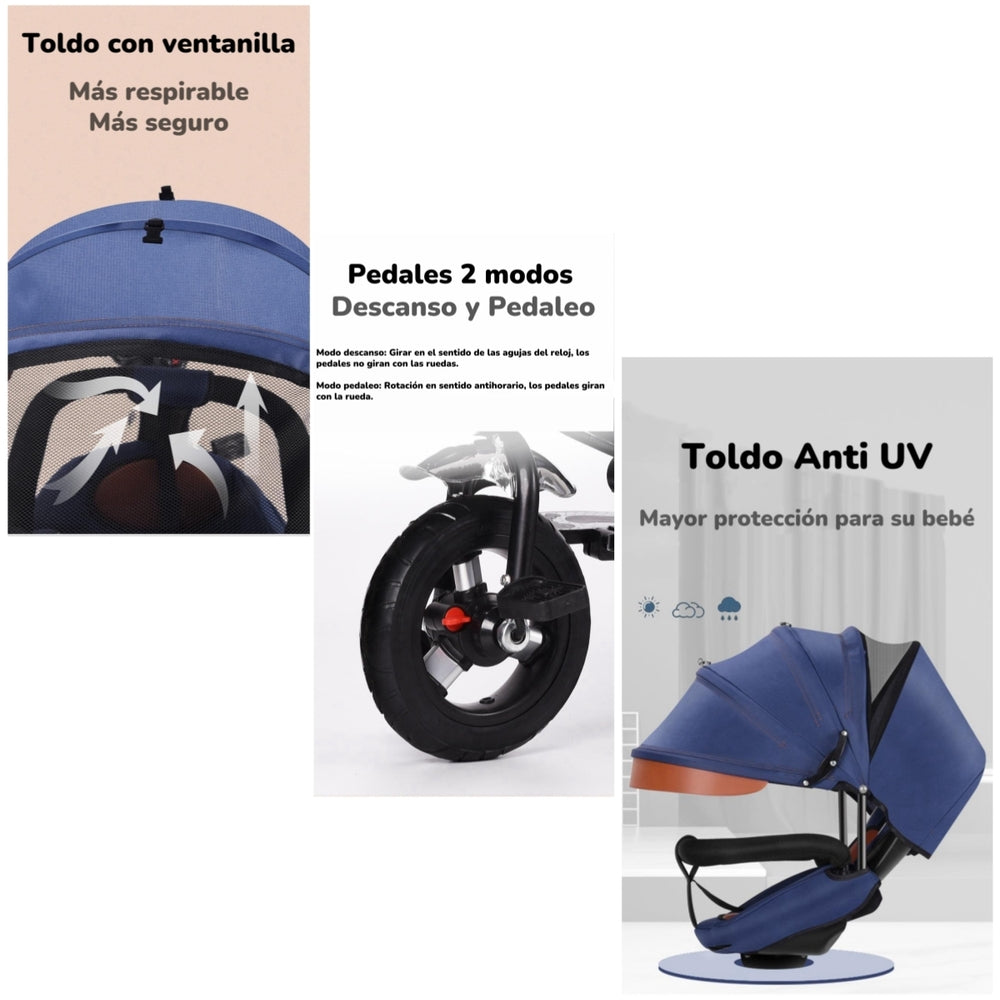 Triciclo Reversible Y Plegable Con Accesorios Azul Lubabycas
