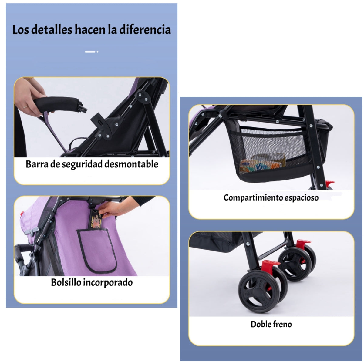 Coche Paseo Liviano Con Posa Vaso Howa Negro LuBabycas