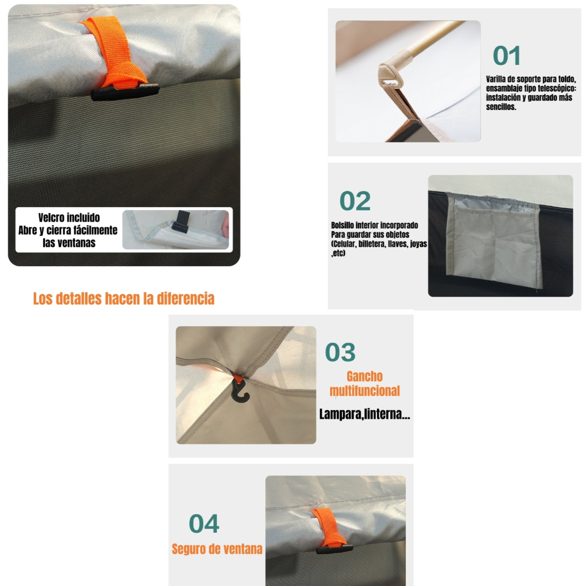 Carpa Camping Automática 4 Personas Con Accesorios Roof Gris
