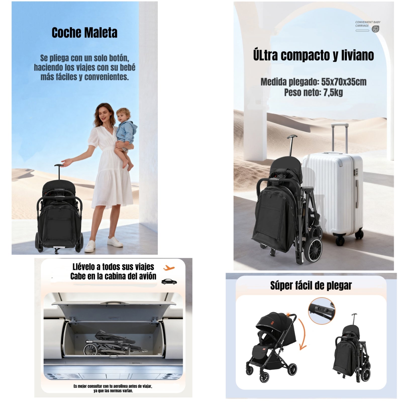 Coche Paseo Reversible Con Mosquitero Focus Negro LuBabycas