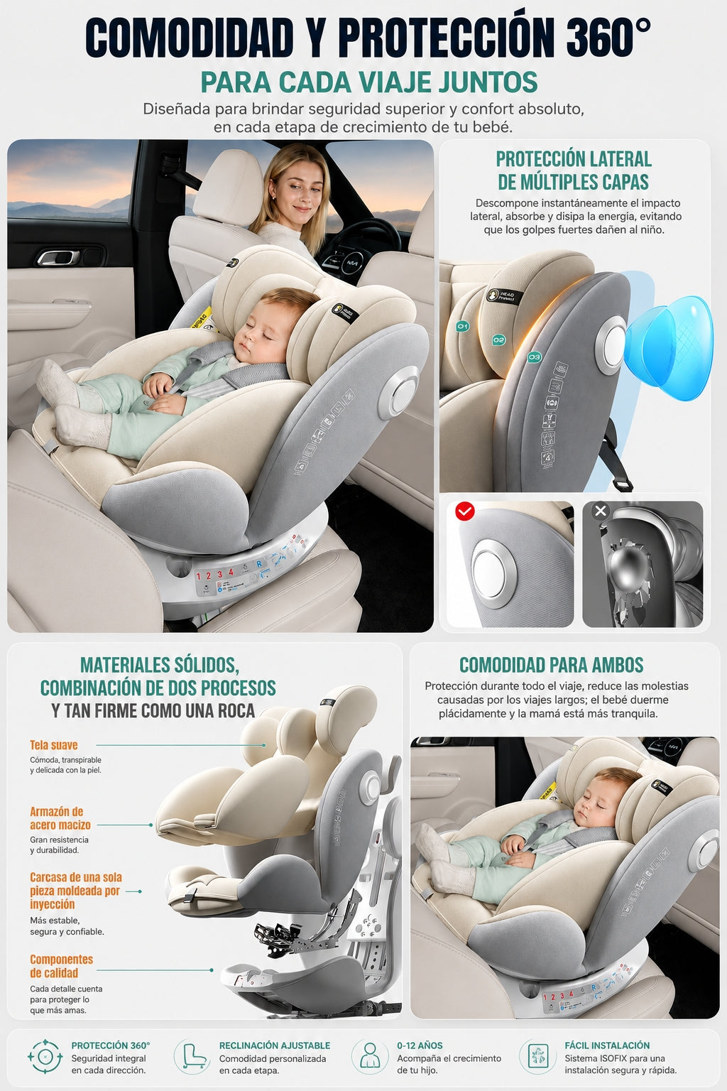 Silla de Auto LuBabycas Convertible 360° Isofix 0-12 Años G406 Negra