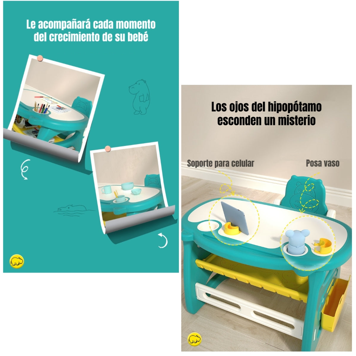 Mesa Con Silla Montessori Para Niños Hipopótamo LuBabycas