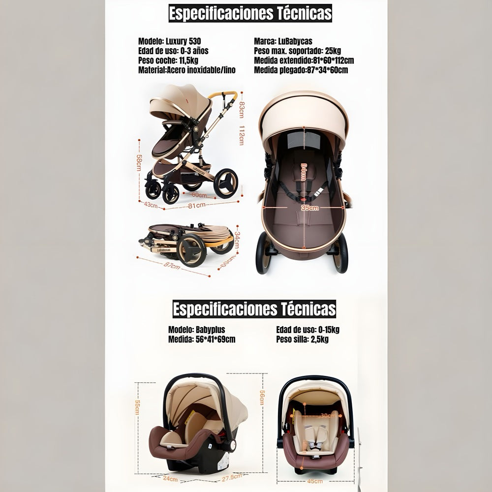 Coche Travel System Con Accesorios Luxury 530 LuBabycas