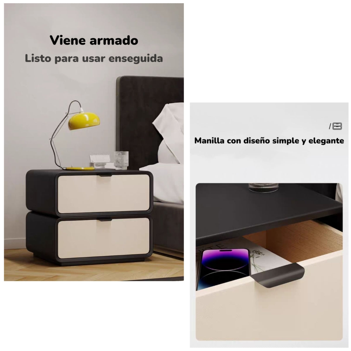 Velador De Madera 2 Cajones Listo Para Usar Crema