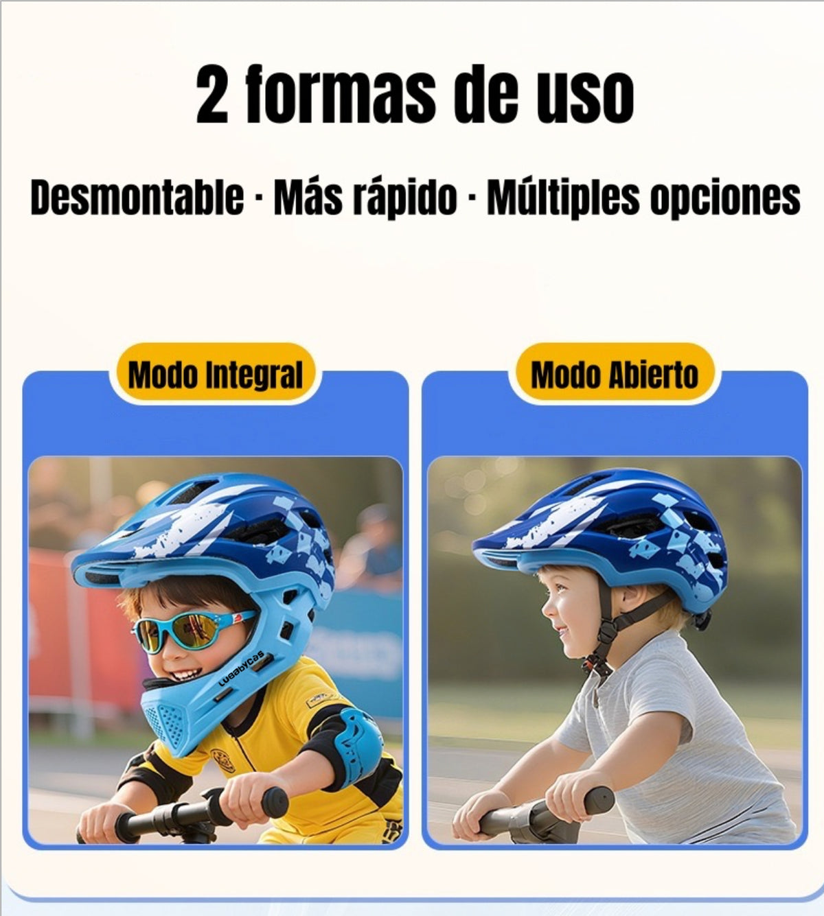 Casco Integral Infantil Niños 2 En 1 Ajustable GT LuBabycas
