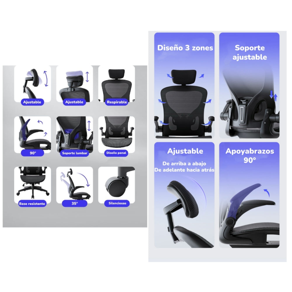 Silla De Escritorio Gris Con Apoya Cabeza W901 By LuBabycas