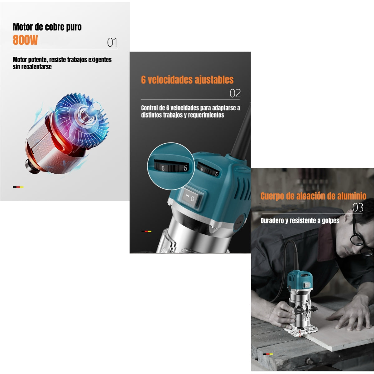 Kit Fresadora Recortadora 800W 6,35mm 15 Fresas Con Caja K01