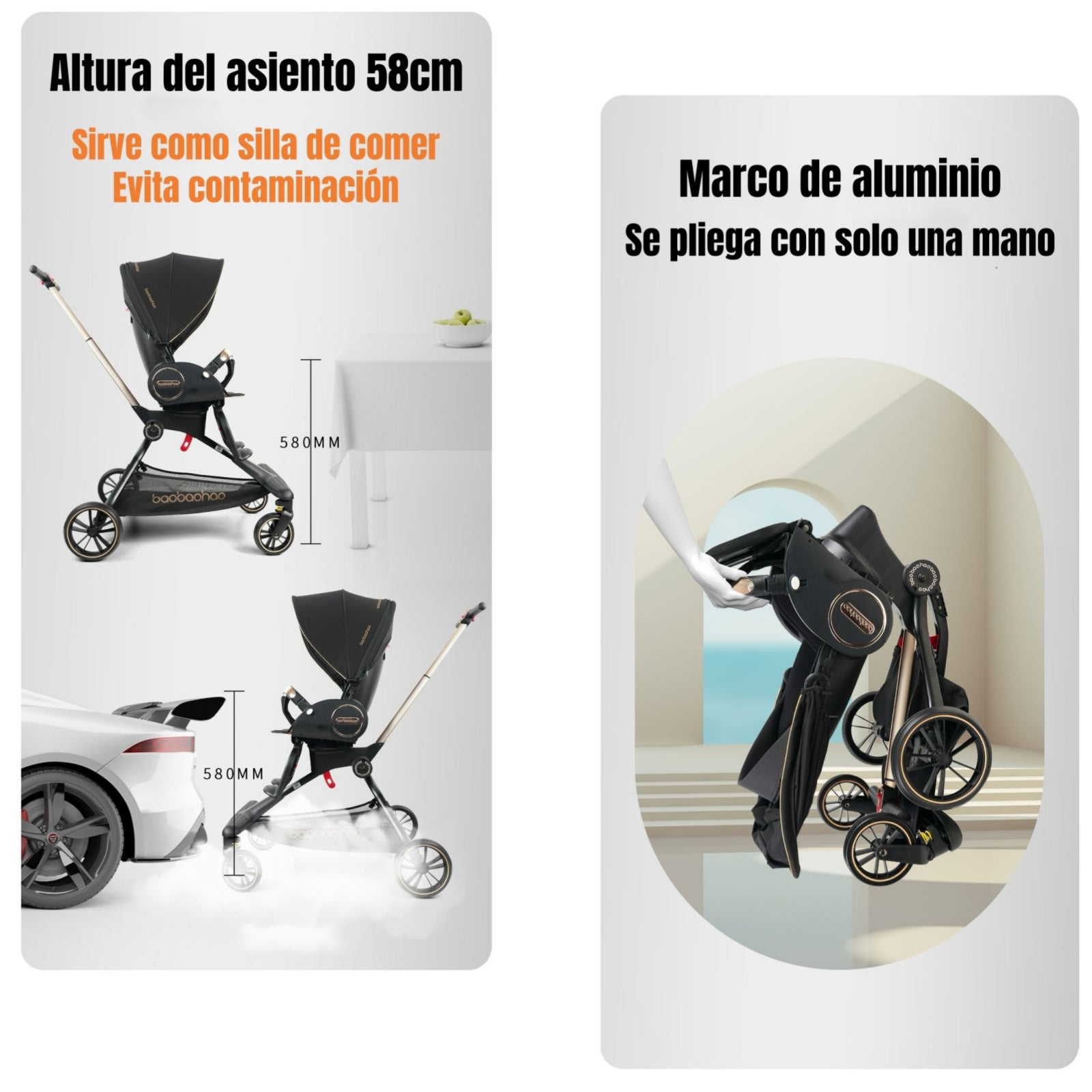 Coche De Paseo 360° Reclinable Astra Negro LuBabycas