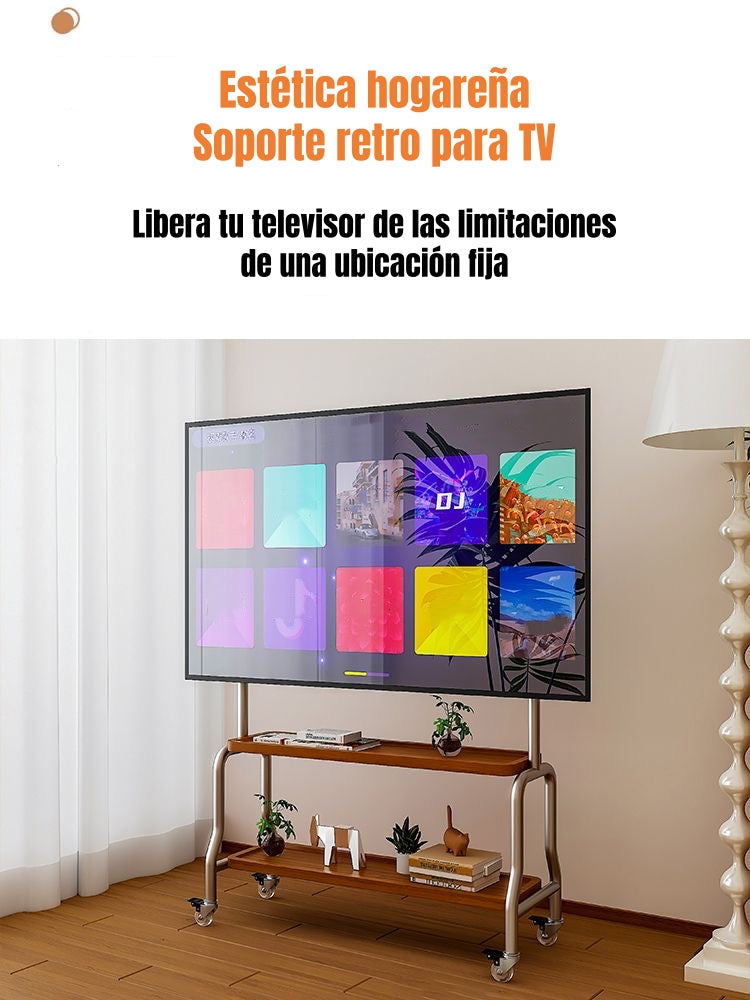Soporte TV Rack Pedestal 40”-75” Ruedas Doble Almacenamiento
