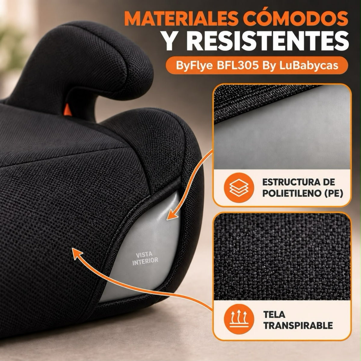 Silla Auto Alzador ISOFIX Posa Vaso BFL305 Negra LuBabycas
