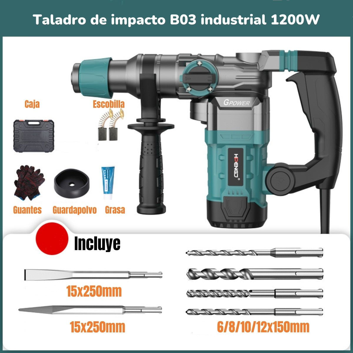 Kit Taladro De Impacto 1200W Industrial Con Caja Accesorios