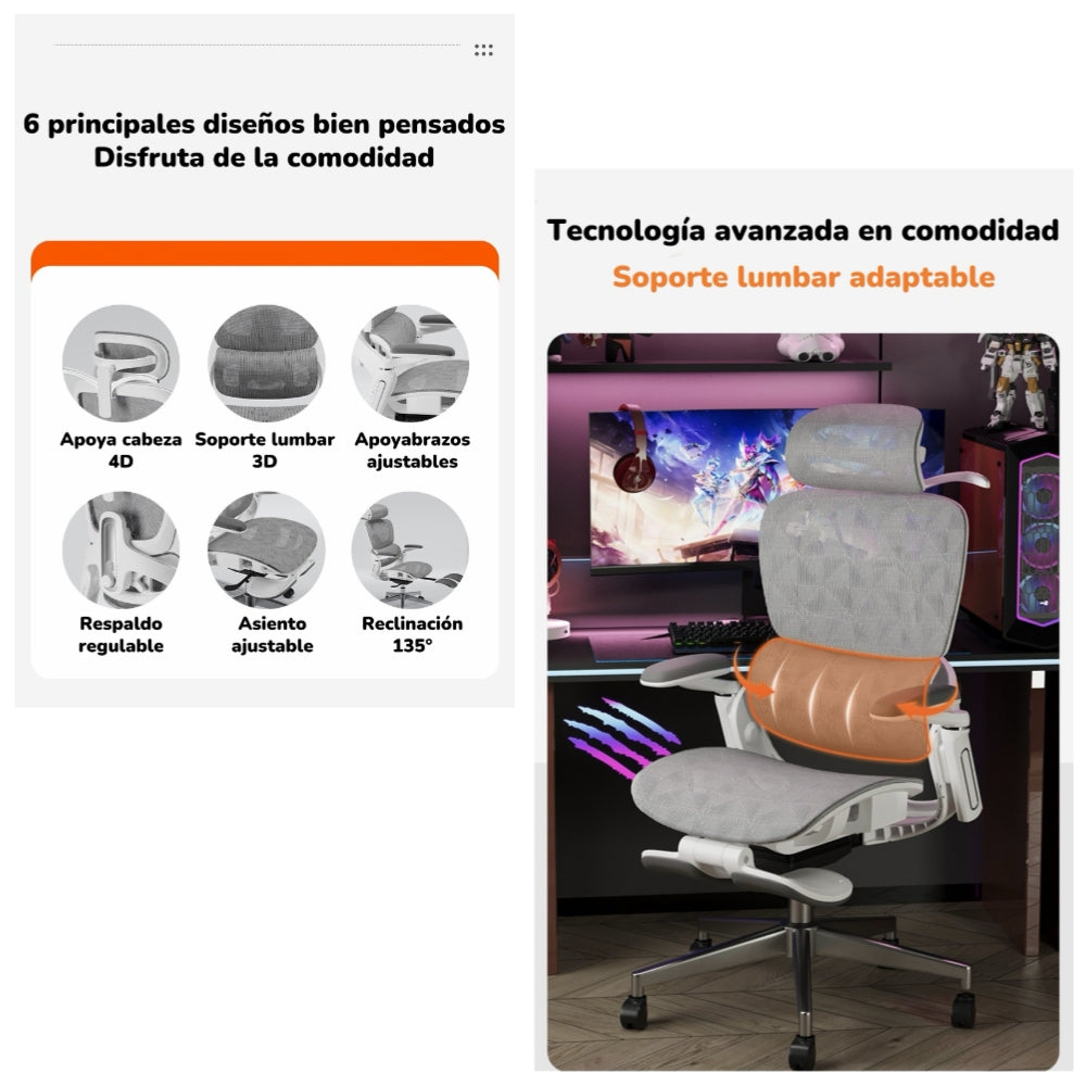 Silla De Escritorio Últra Premium E05 Gris LuBabycas