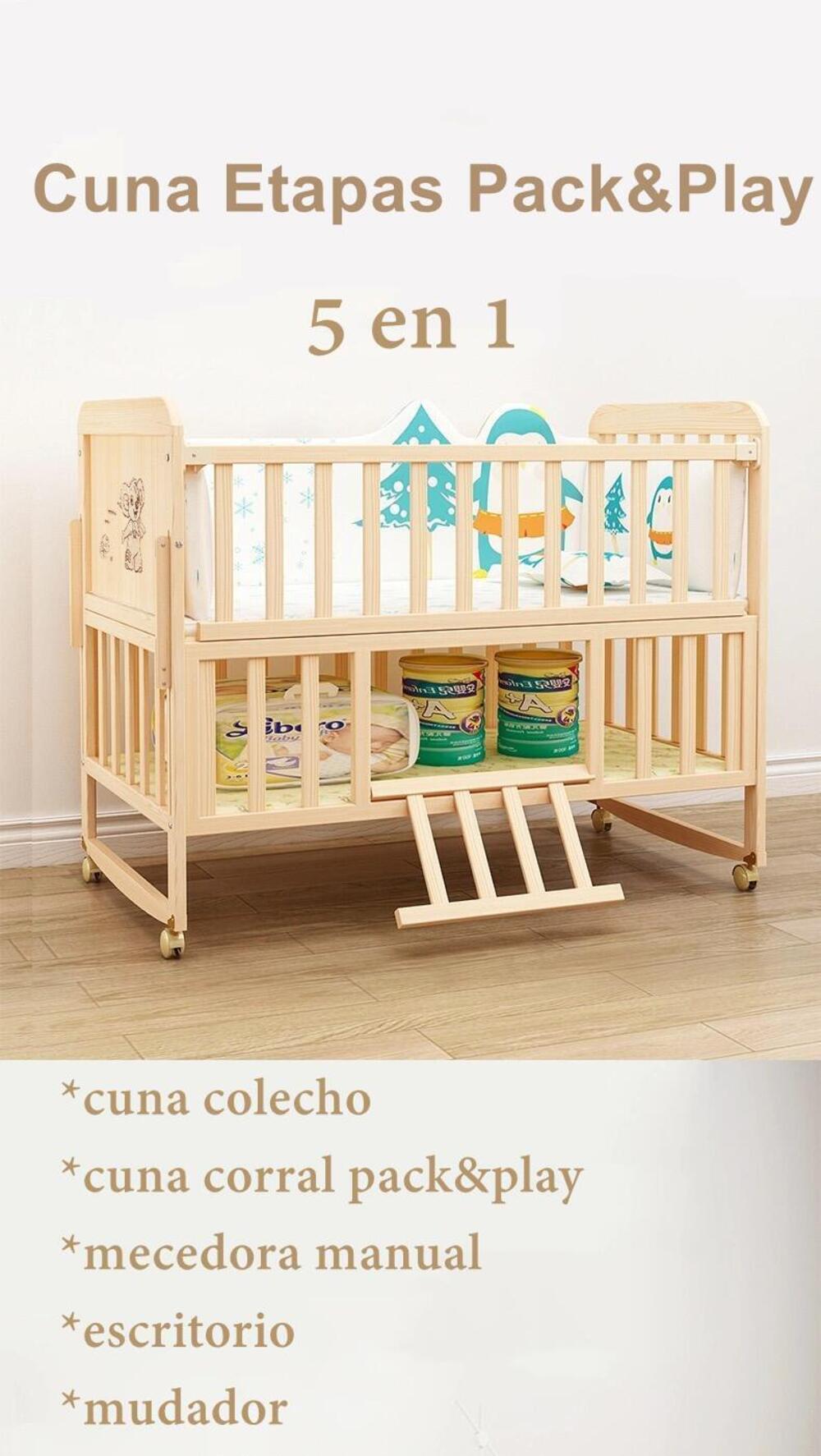 Cuna Madera Pack&Play 5 En 1 Etapas LuBabycas