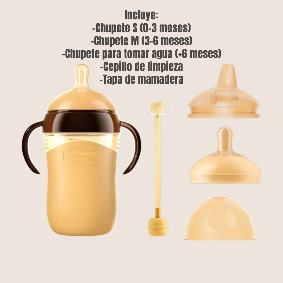 Mamadera 240ml Con Chupetes Y Cepillo de Limpieza LuBabycas