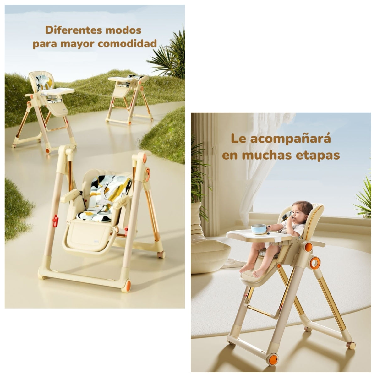 Silla De Comer Columpio 2 En 1 Con Protector Crema LuBabycas