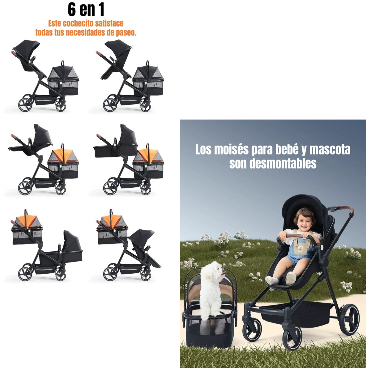 Coche De Bebé Y Mascota 2 En 1 Mix Negro By LuBabycas