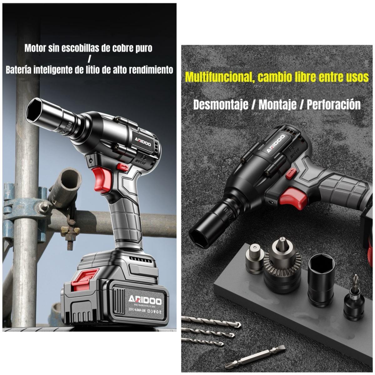 Kit Llave Impacto Inalámbrica Taladro Pistola 2 Baterías D02