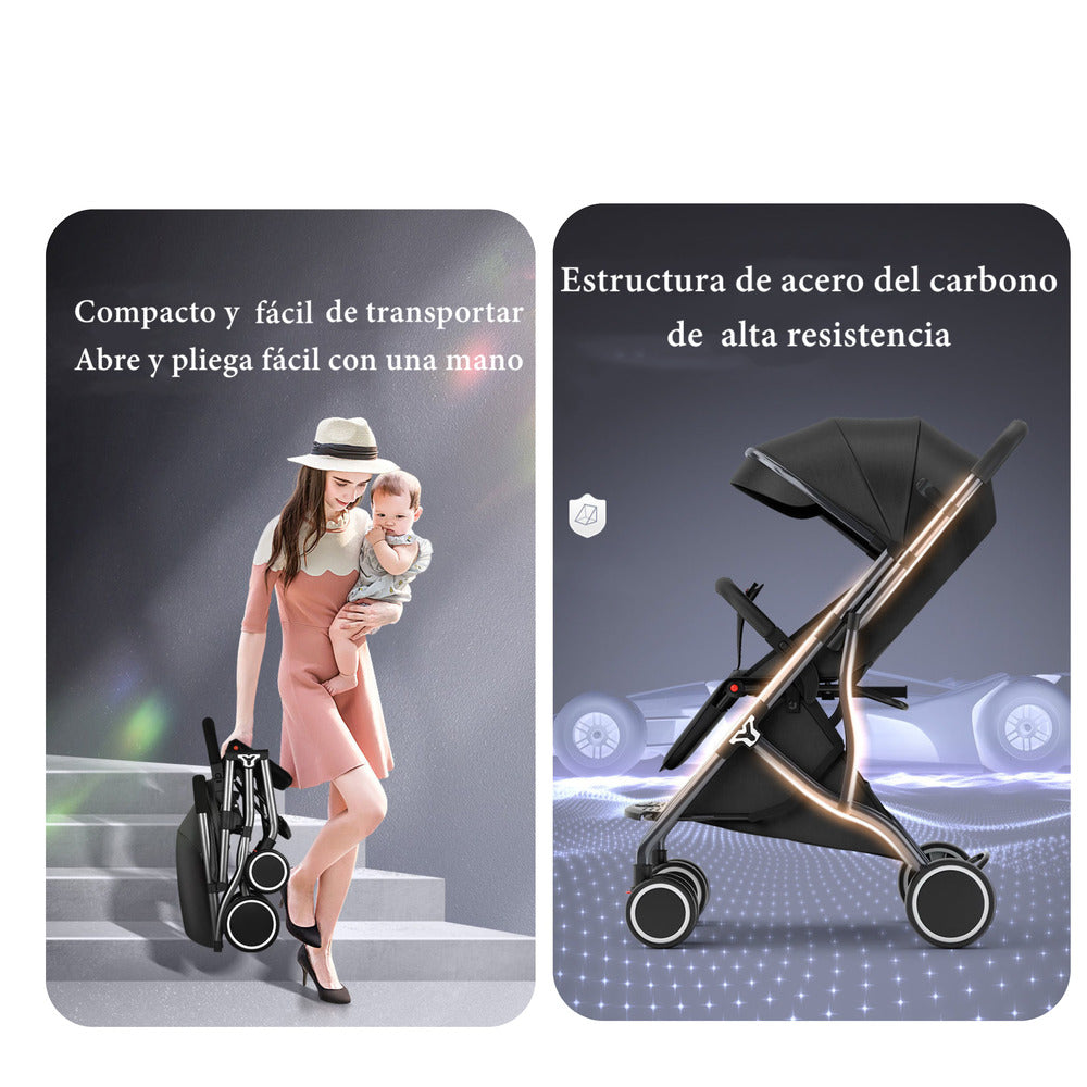 Coche De Paseo Compacto Con Accesorios Lubabycas Black