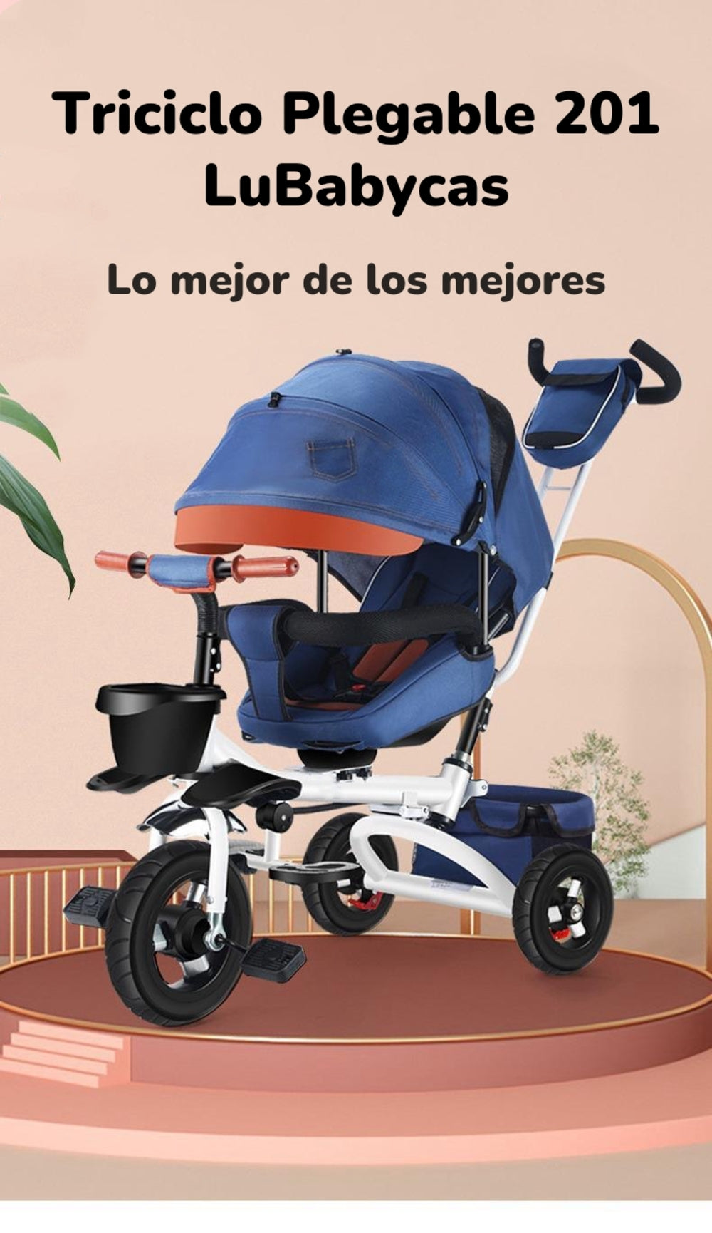 Triciclo Reversible Y Plegable Con Accesorios Azul Lubabycas