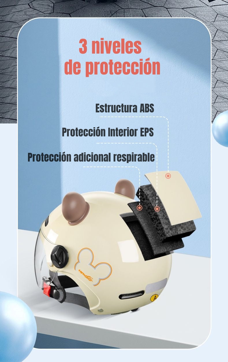 Casco Bicicleta Regulable Con Mica Para Niños Rosado