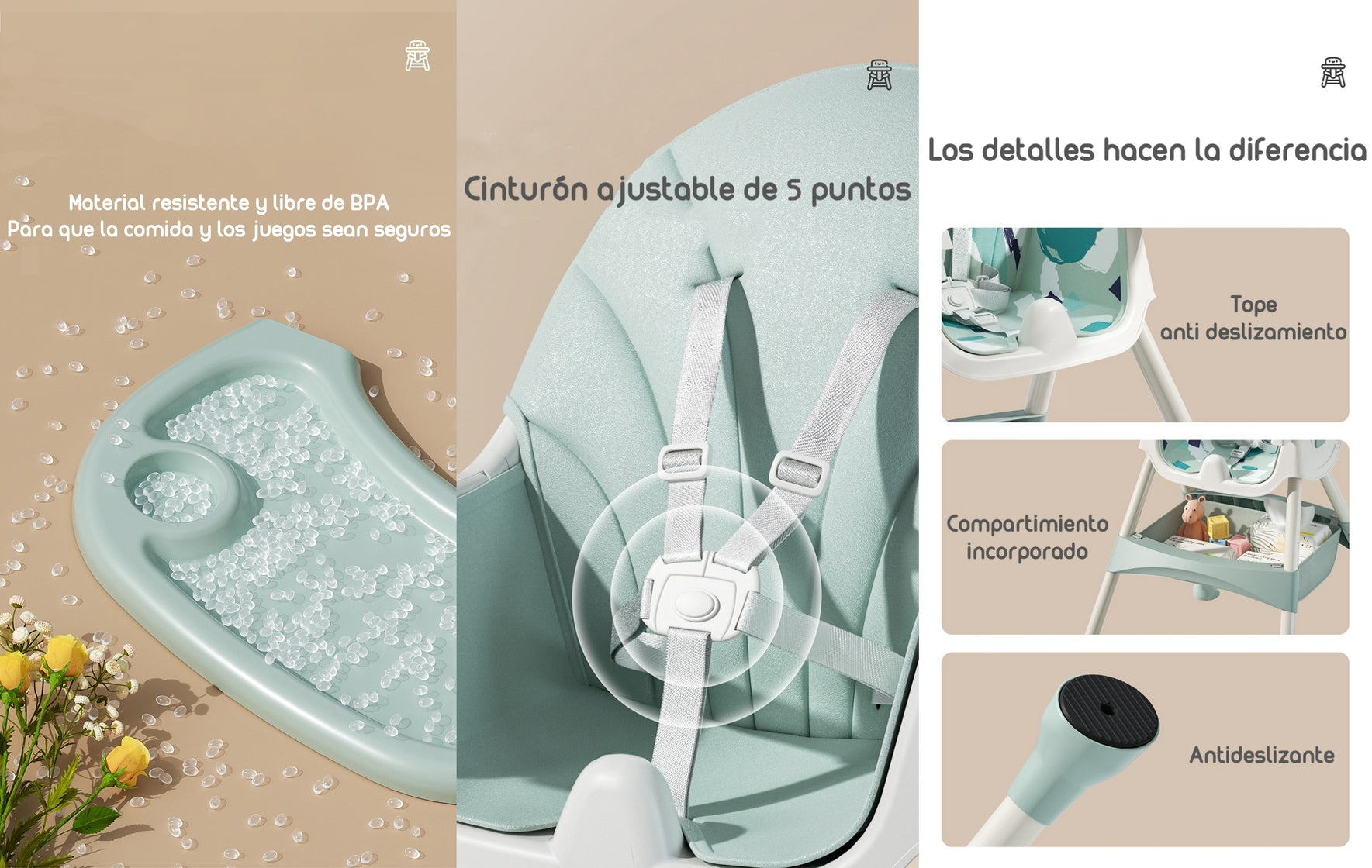 Silla De Comer Mecedora 2 En 1 Con Ruedas Verde Lubabycas