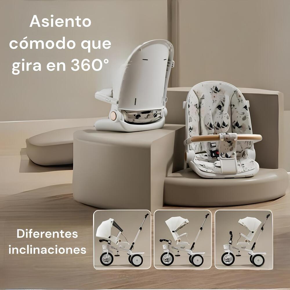 Triciclo LuBabycas 360° Multiposiciones con Mesita Negro