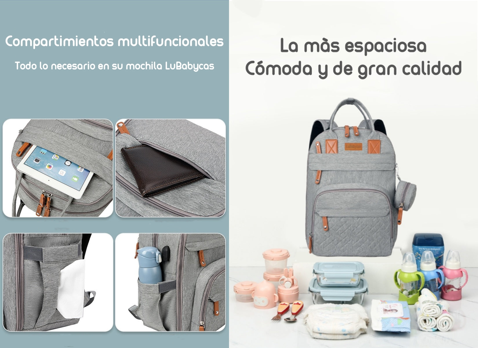 Mochila Maternal Con Monidero Y Colgador Lubabycas Negra