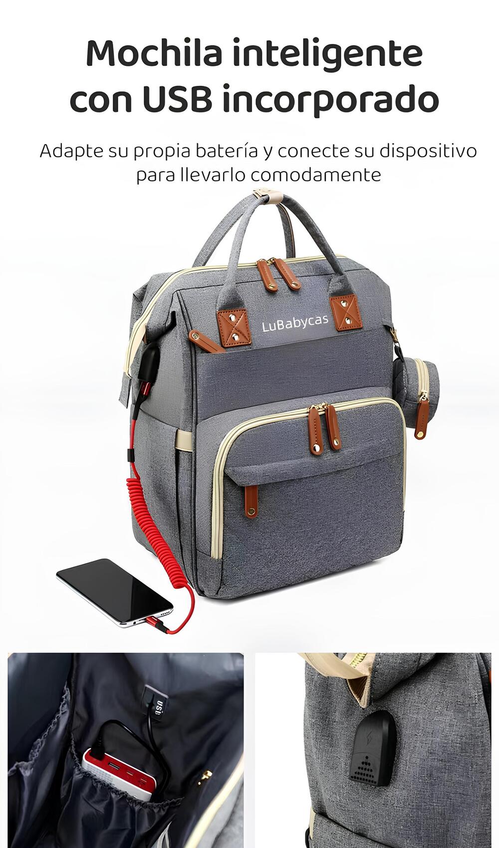 Mochila Maternal Lubabycas Impermeable Con Accesorios Negra