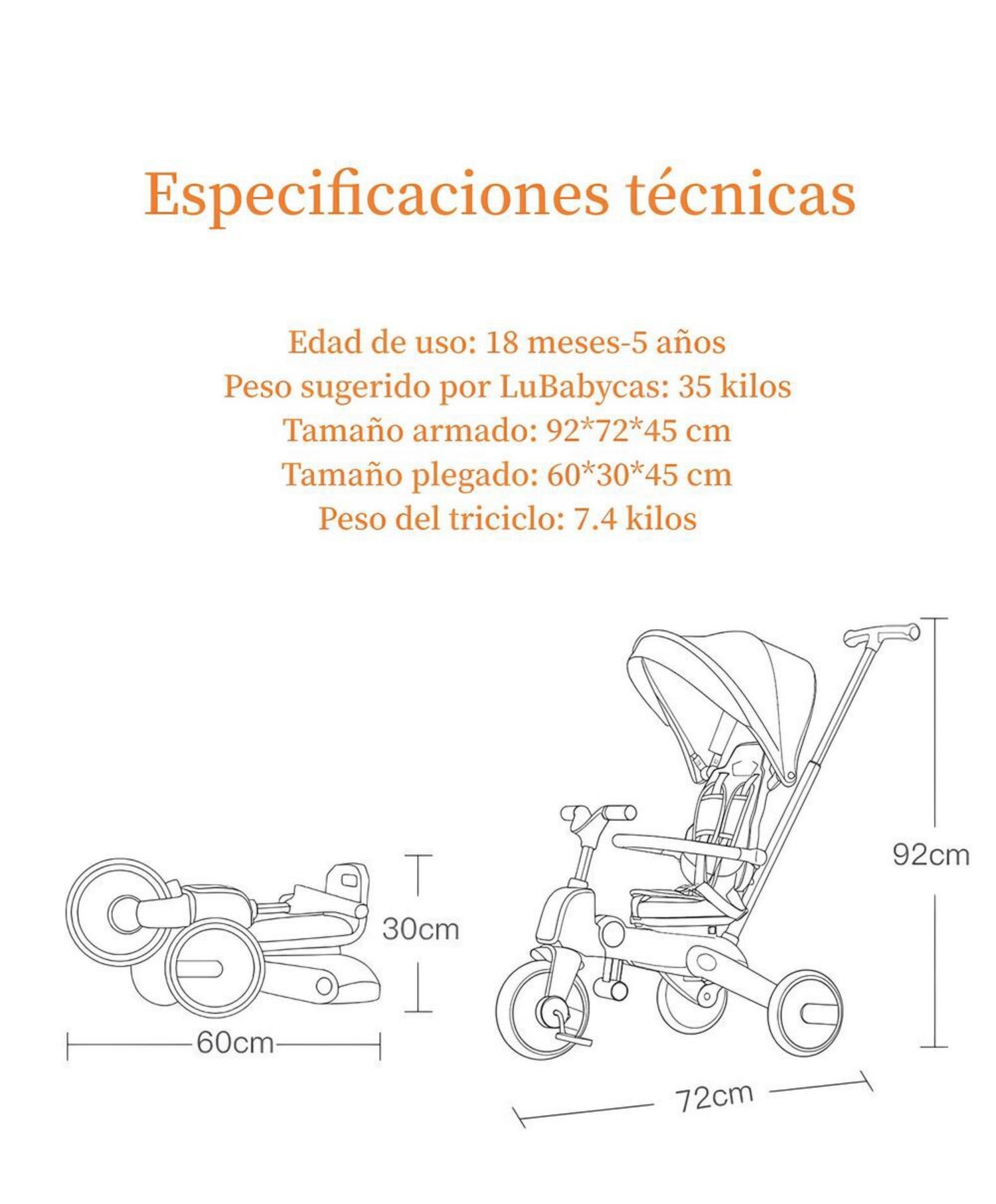 Triciclo De Paseo 360° Y Balance 6 En 1 Plegable Blanco