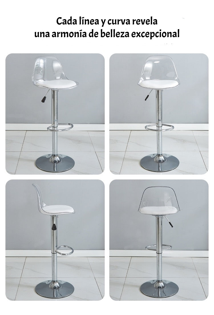 Pack 2 Sillas Piso Bar Blancas Altura Regulable Con Respaldo