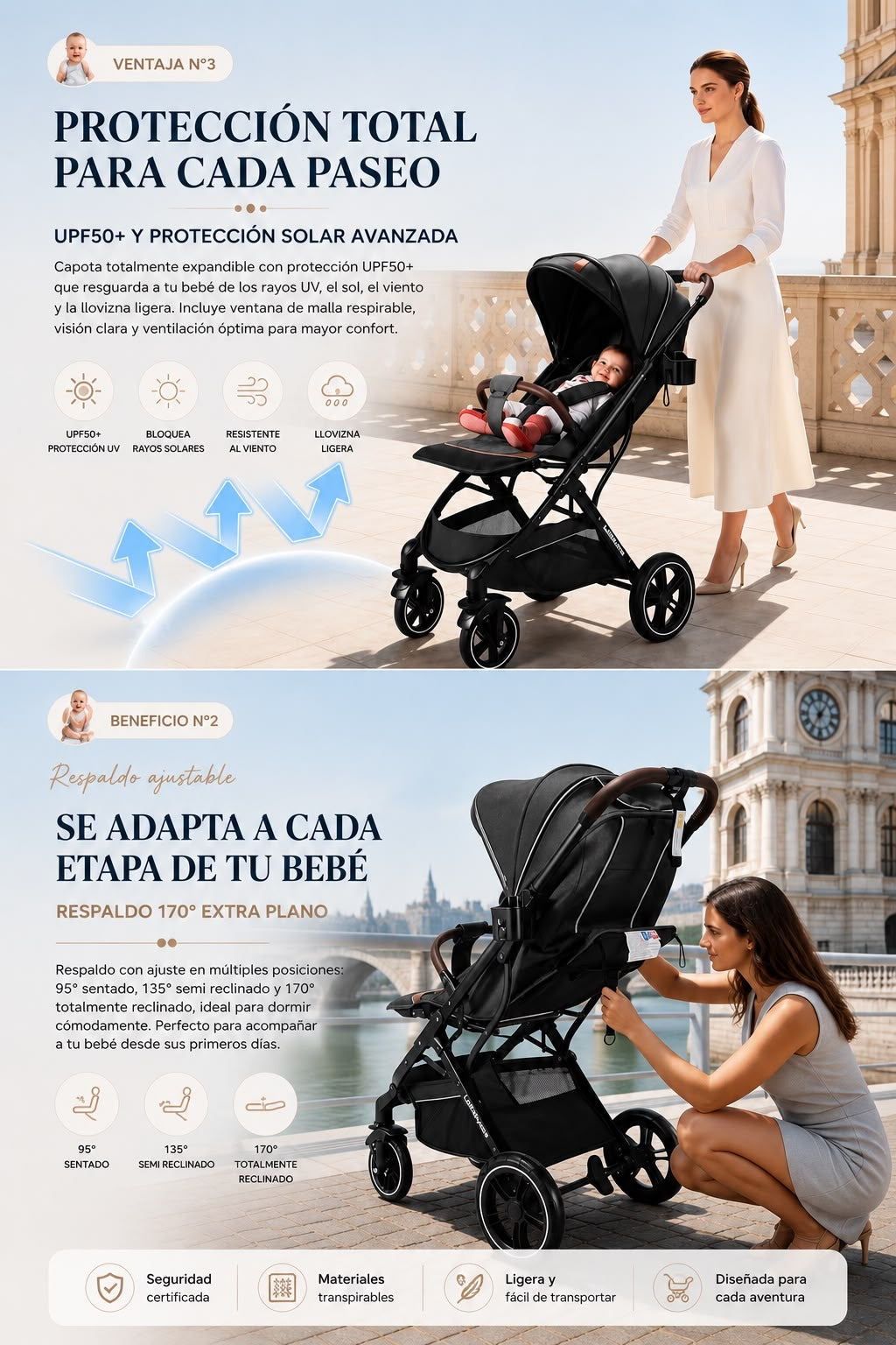 Coche de Paseo Bebé Con Cubre Pies Hera Gris LuBabycas