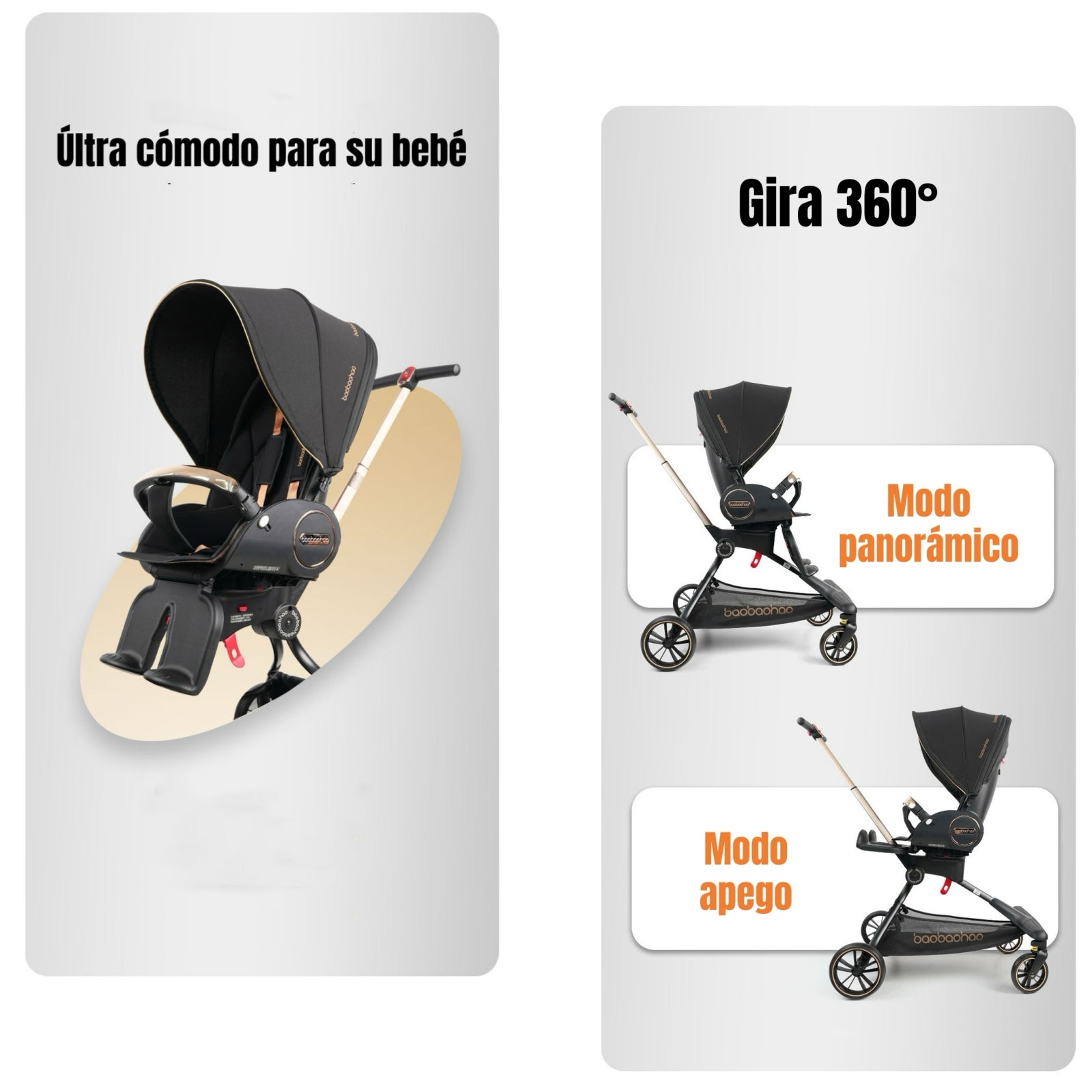 Coche De Paseo 360° Reclinable Astra Negro LuBabycas
